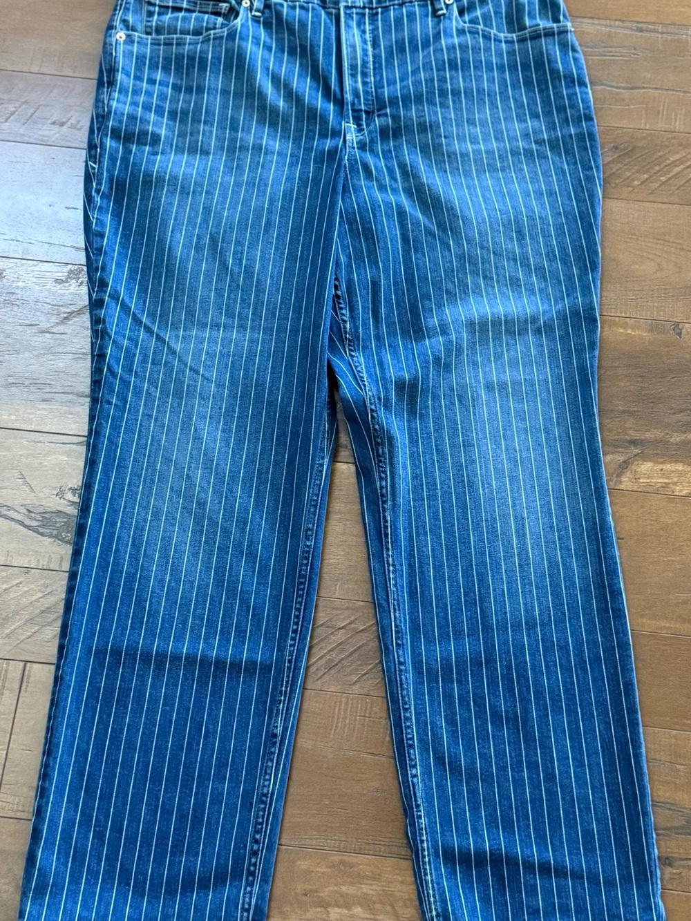 Good American Blue Pinstripe Relaxed Jeans